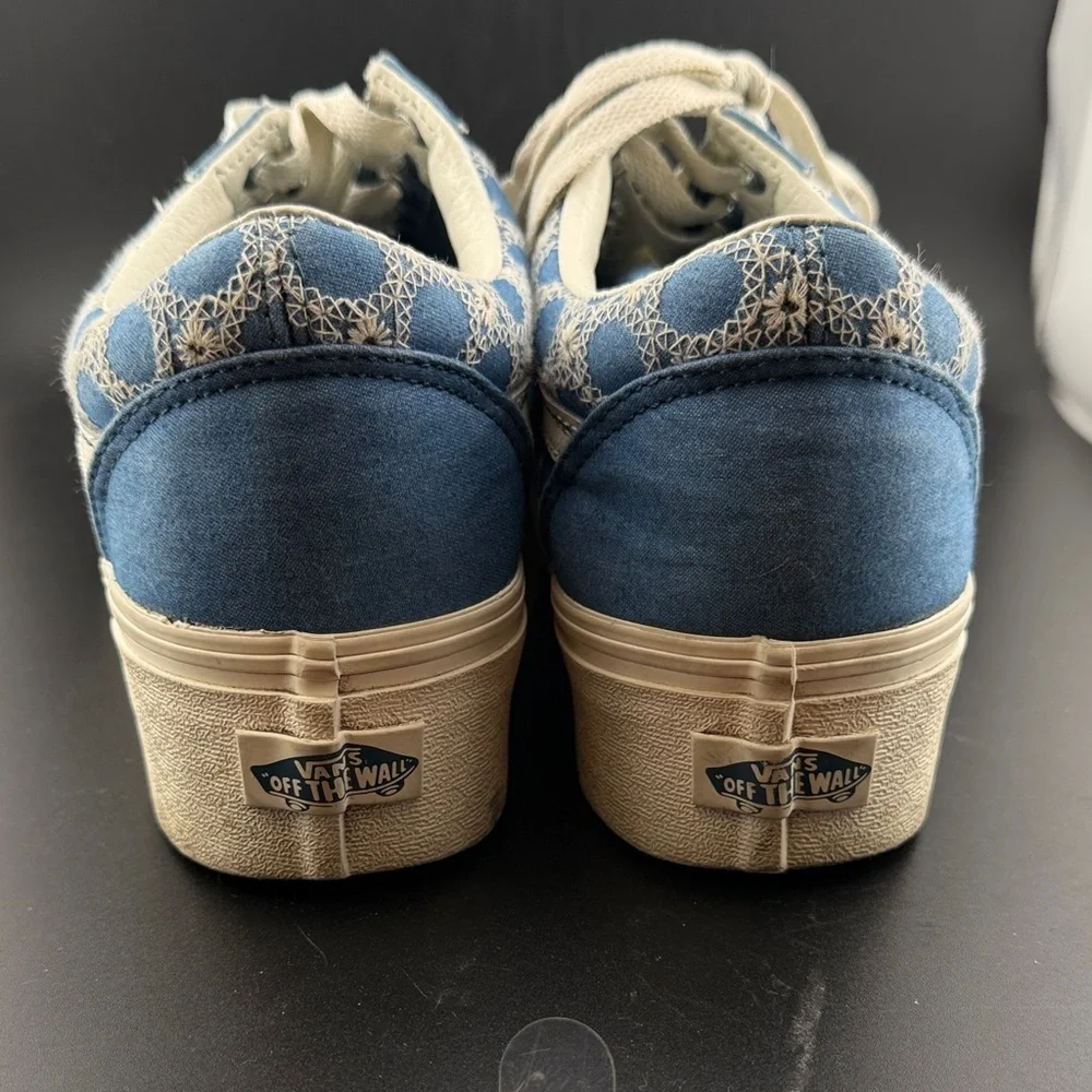 Vans Old Skool Stackform Denim Mix Floral Print Blue White Women Shoes Size 9